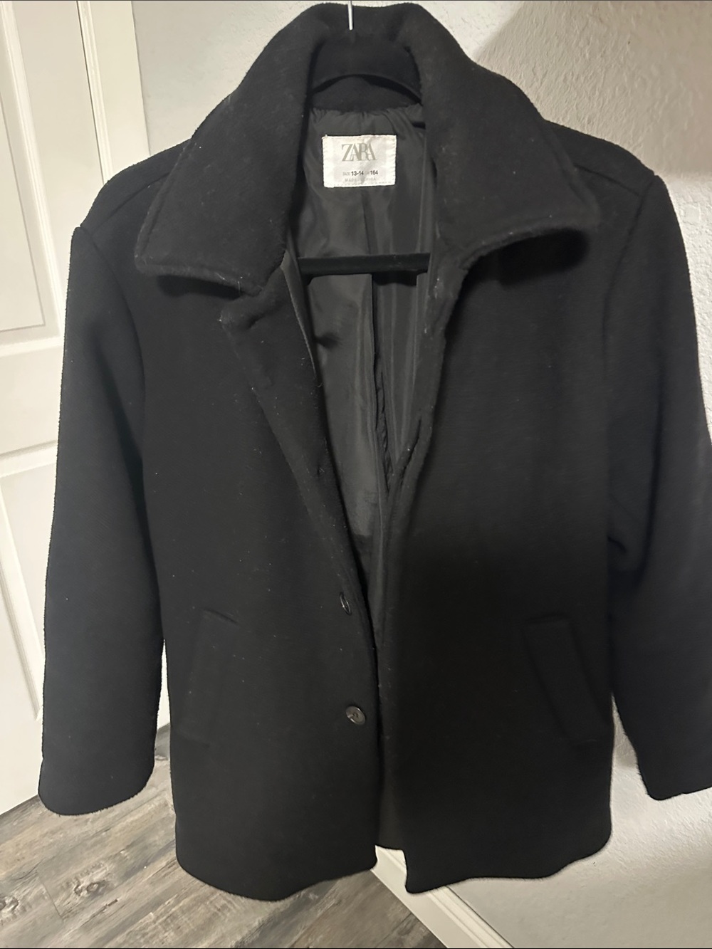 Zara Black Boys Peacoat with Notched Collar 13/14
